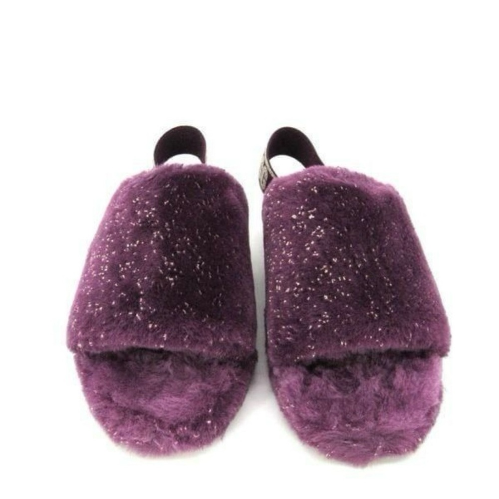 UGG Fluff Yeah Metallic Sparkle Slide Pinot Noir Purple Sheepskin Slippers Sz 11 - Picture 3 of 12